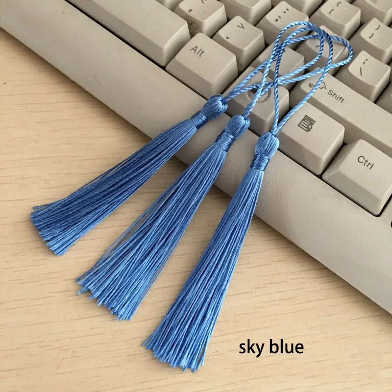 sky blue 100 шт./лот, 8 см., вертикальная кисточка, шелковая бахрома, шитье, Банг, декоративная кисточка, брелок, кисточки для штор, украшение дома - Цвет: sky blue