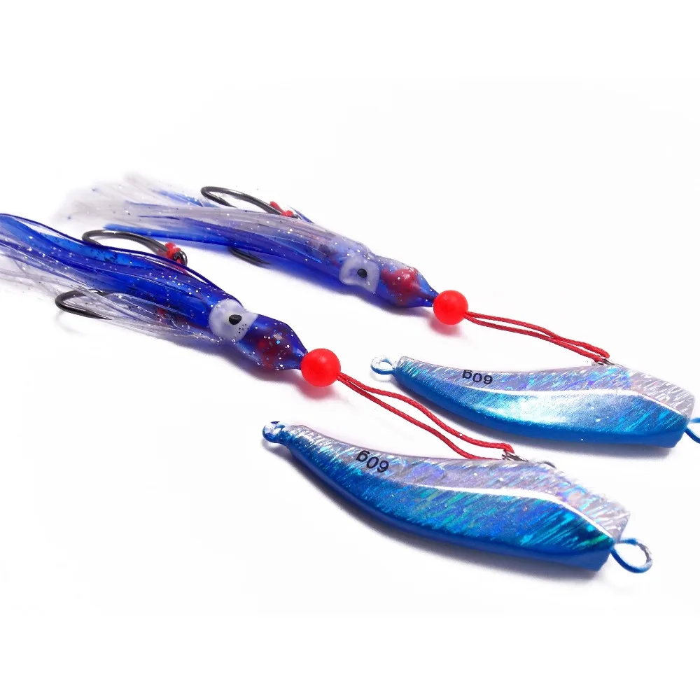

CATCHSIF Saltwater Laser Boat Fishing jigs 2pcs deep water with Octopus Skirt Inner Hooks 60g Hard lures