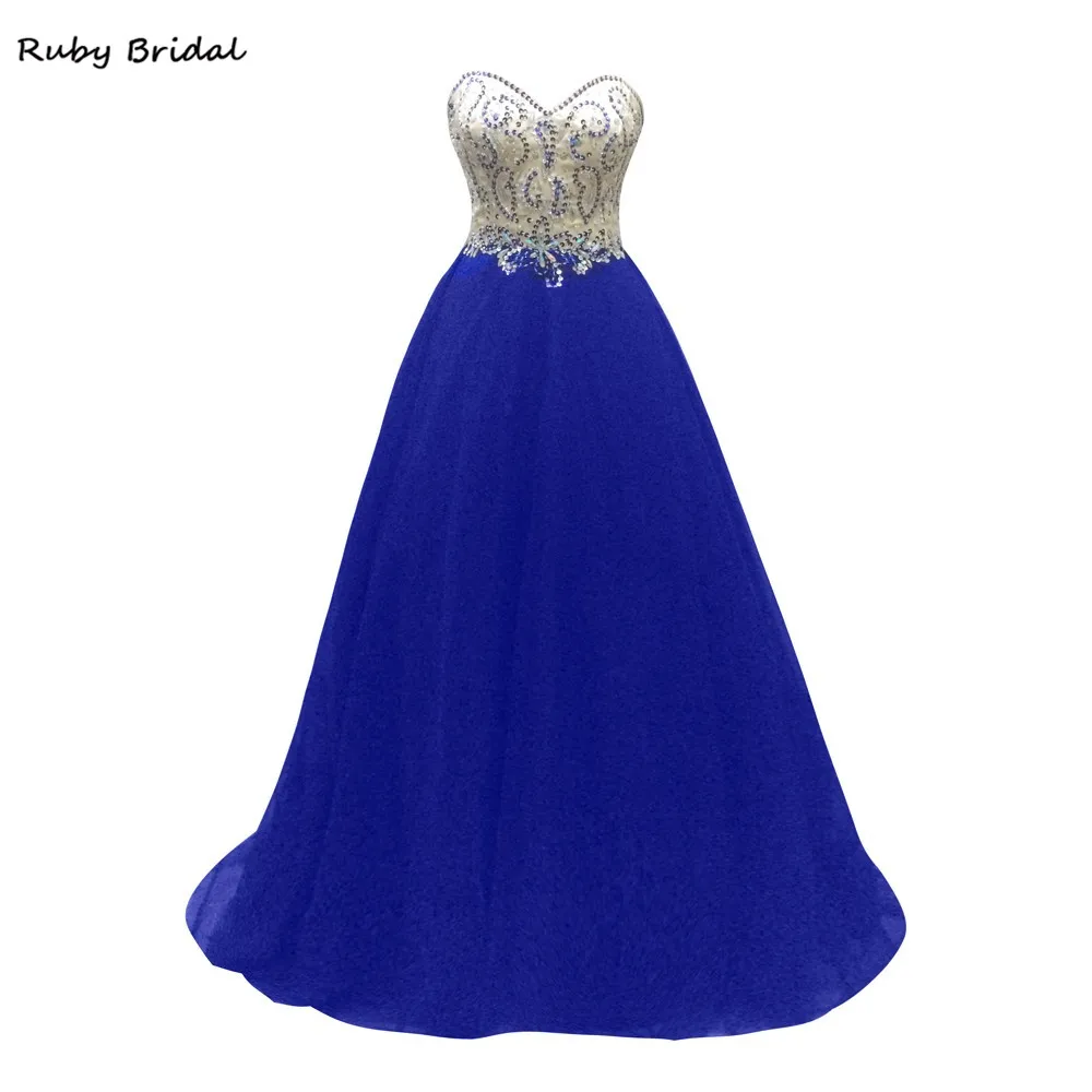 Ruby Bridal 2017 Vestidos De Fiesta длинное Королевское синее Тюлевое платье цвета шампанского с