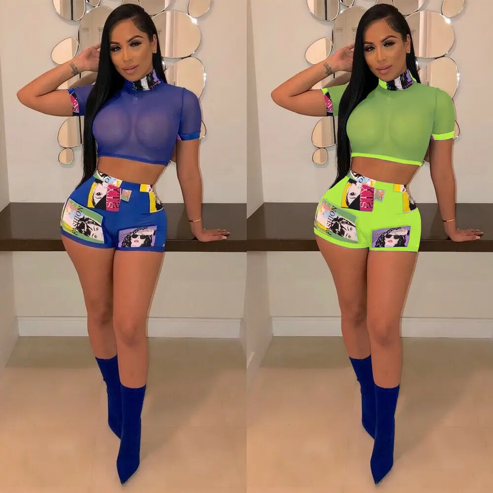 Летний сексуальный женский комплект из 2 предметов прозрачный укороченный топ с