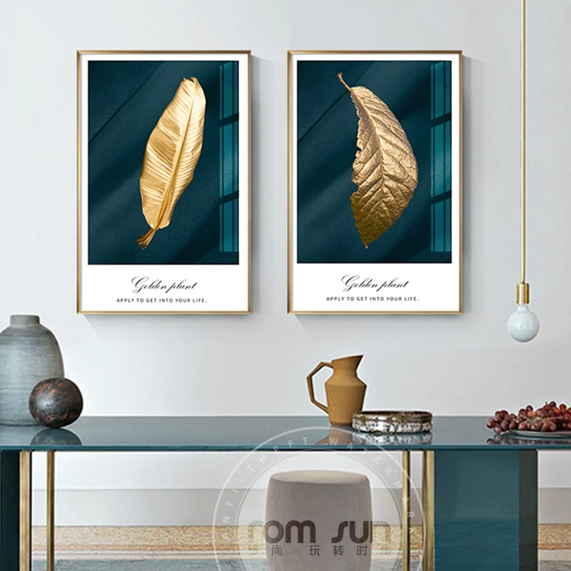 

Modern Gold Leaves Green Plant Poster And Print Abstract Wall Art Painting For Living Room Aisle Nordic Unique Imagen Home Decor