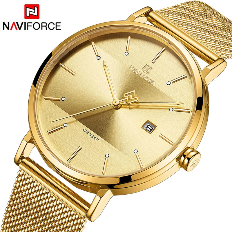 Gold Gold Men Naviforce мужские часы синий циферблат женские часы лучший бренд роскошные часы мужские часы из нержавеющей стали мужские Роскошные Синие водонепроницаемые - Цвет: Gold Gold Men