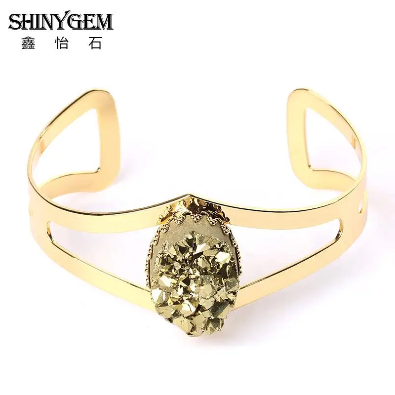 Новое поступление Браслеты Boho браслеты Золотое покрытие с Druzy натуральный камень