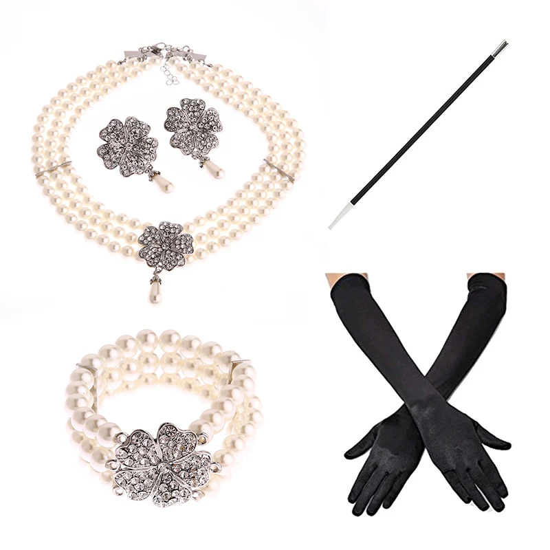 Серьги-гвоздики женские с искусственным жемчугом и цветами в несколько рядов -