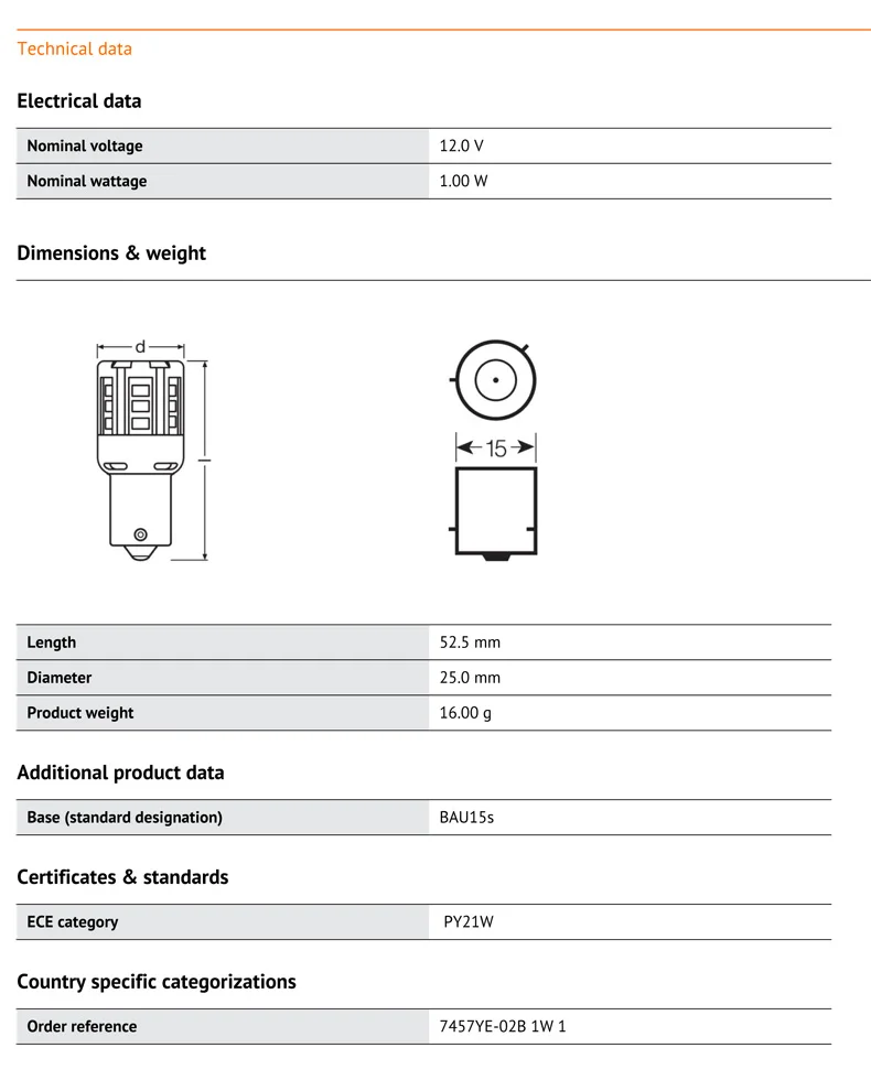 OSRAM СВЕТОДИОДНЫЙ PY21 7457YE PY21W 12 в 1 Вт желтый цвет светодиодный riving Автомобильные противотуманные фары OEM передний задний указатель поворота светильник 80% энергосберегающая пара