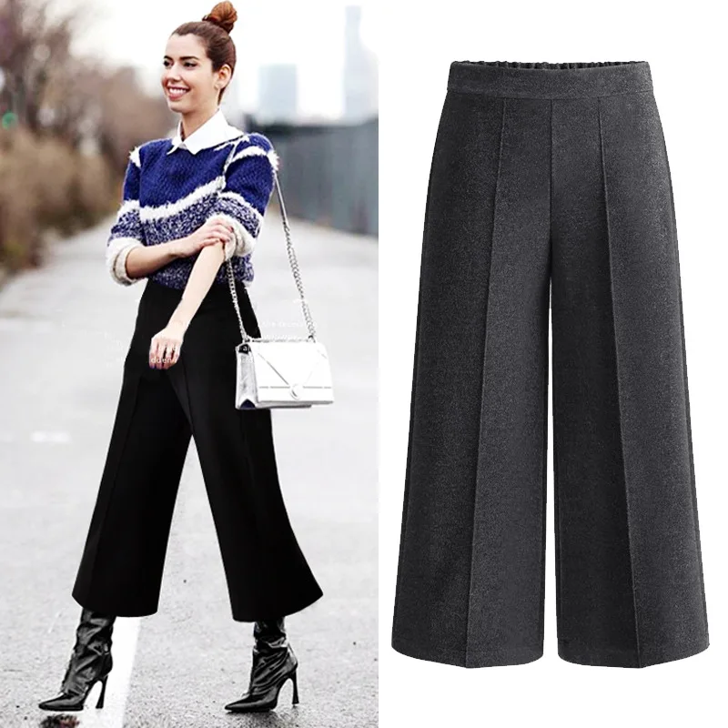 Весенне-осенние черные брюки с оборками женские большого размера 4xl 5xl высокой