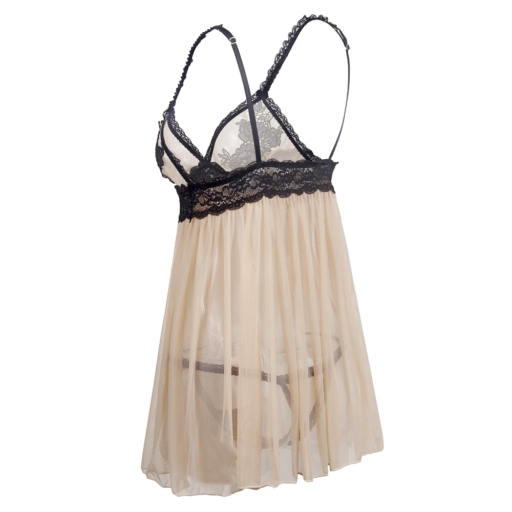 

Plus Size Sexy Costumes Lace Embroidery Backless Sleepwear Flowers Dress Nightwear Underwear Sexy Lingeries Apricot 2019 Hot
