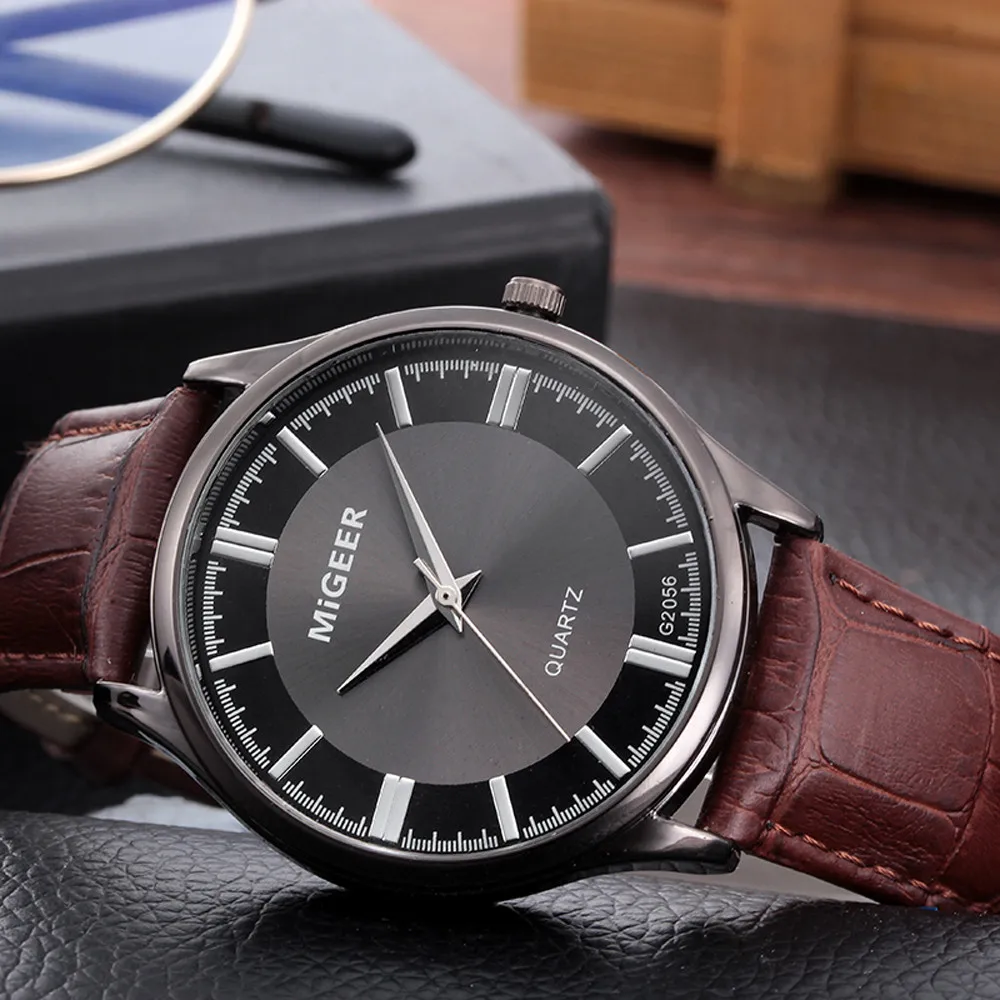 

Business Watches Men Retro Design Leather Band Analog Quartz Wrist Watch Classics Brand Sport Digital Masculino