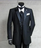 jacketpantsvestone button black groom tuxedos peak satin lapel best man groomsman men wedding suits bridegroom costume homme