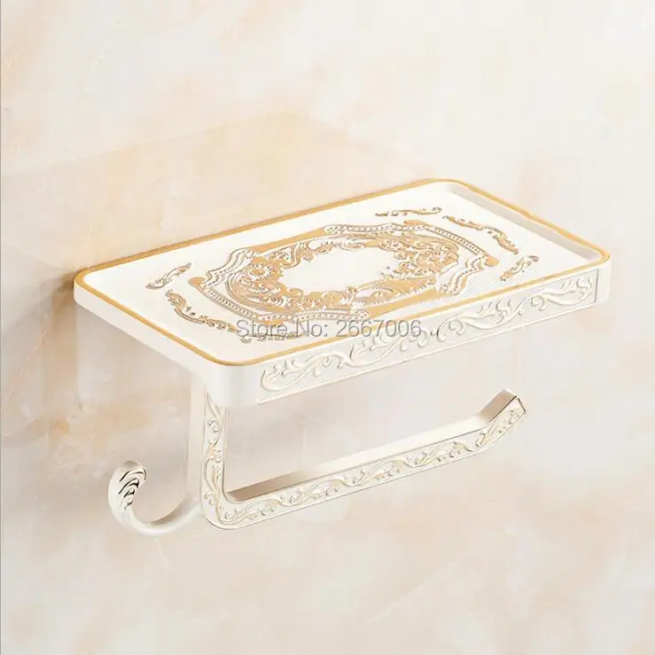 

Free Shipping 2 Pcs Muti-Colors Square Carving Rose Gold Toilet paper holder with shelf Mobile phone Holder towel rack ZR2333
