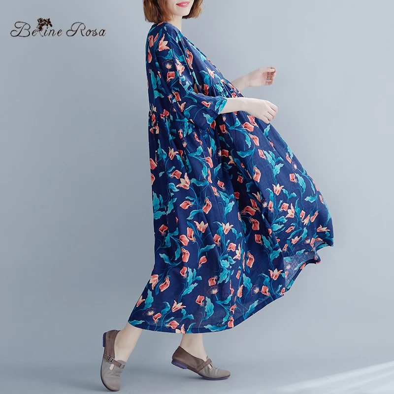 

BelineRosa 2019 Hawaii Beach Style Large Size Dresses Floral Printed Raglan Sleeve Plus Size Women Clothing Fit 5xl 6xl YLFS0007
