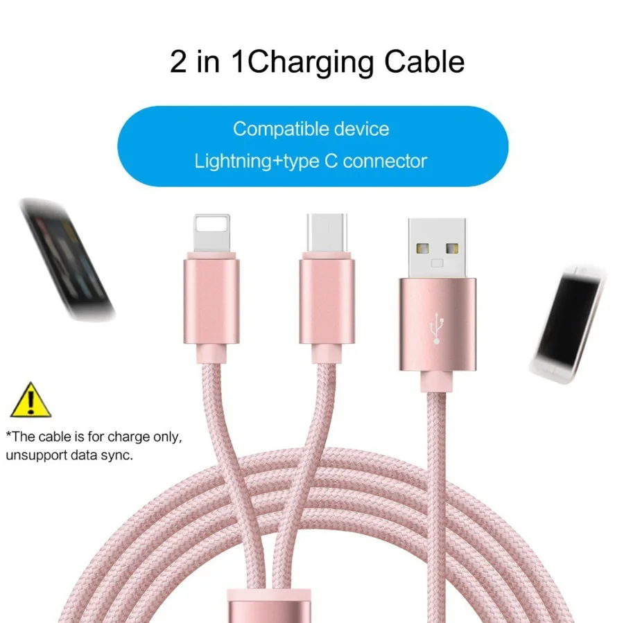 Зарядный кабель Rock 2 в 1 Usb Type-C для Iphone Samsung Xiaomi шнур быстрой зарядки USB-C Lightning Type-c |