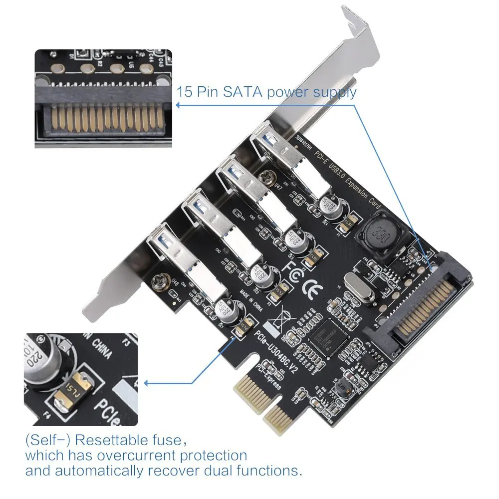 Zeadow 4 порта USB 3 0 для PCI Express плата расширения e контроллер концентратор настольных