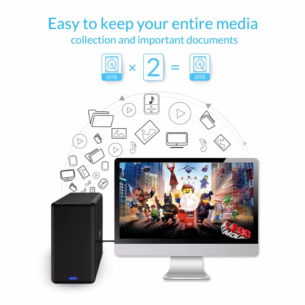 ORICO 2 отсека Алюминиевый жесткий диск HDD док-станция корпус USB3.0 к SATA3.0 3,5 в HDD Чехол Поддержка UASP 12V4A мощность Макс 20 ТБ Емкость