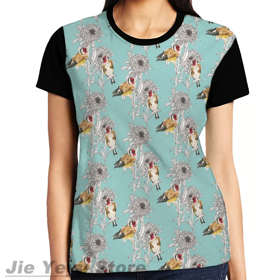 1-Women Goldfinches& Asters Футболка Мужская Летняя Повседневная Женская футболка Забавный принт с круглым вырезом короткий рукав футболки - Цвет: 1-Women