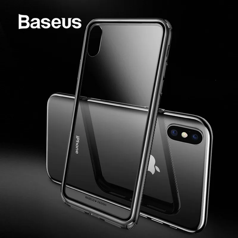 Baseus роскошный чехол из закаленного стекла для телефона для iPhone Xs XR Xs Max защитный чехол s Мягкий чехол с краями из ТПУ задняя крышка чехол для телефона