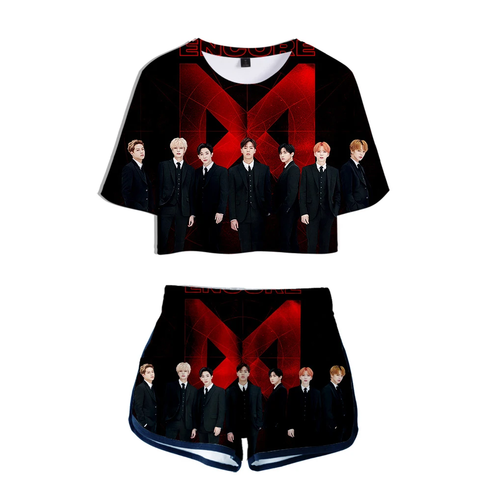 LUCKYFRIDAYF MONSTA X 3D комплект из двух предметов Сексуальная хлопковая футболка для женщин стиль 3D футболка хип-хоп костюм Шорты повседневные топы+ шорты