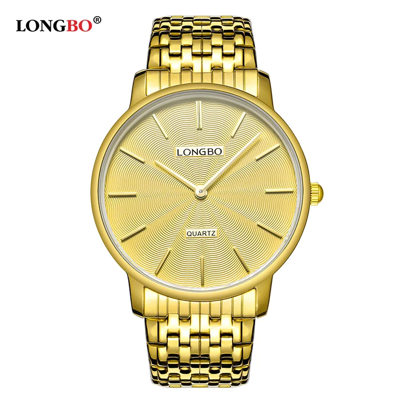 Gold Men LONGBO модные парные часы, повседневные наручные часы с кожаным ремешком для мужчин и женщин, Простые Классические наручные часы для влюбленных, кварцевые часы - Цвет: Gold Men