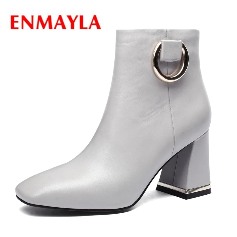 

ENMAYLA/классические зимние ботильоны на квадратном каблуке с квадратным носком на молнии женские ботинки, женская обувь, Invierno размеры 34-39, ZYL1884