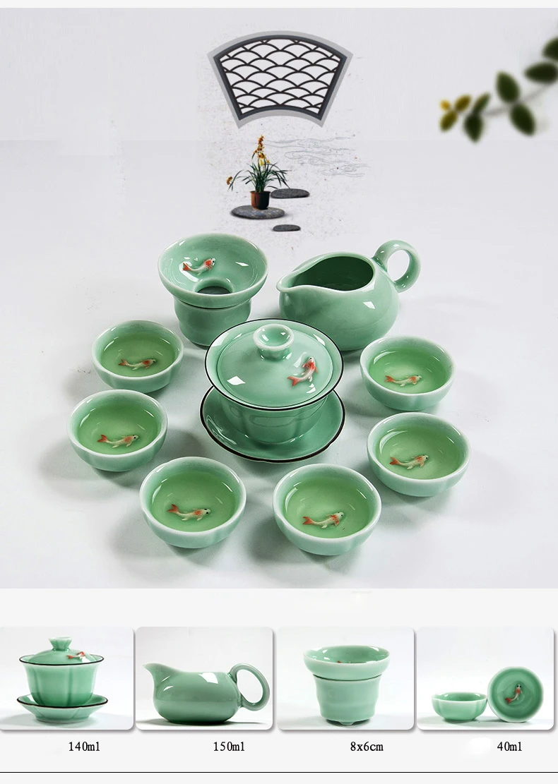 Чайный набор TANGPIN longquan celadon с рыбками, керамический чайник, керамическая чайная чашка, китайский чайный набор кунг-фу, посуда для напитков