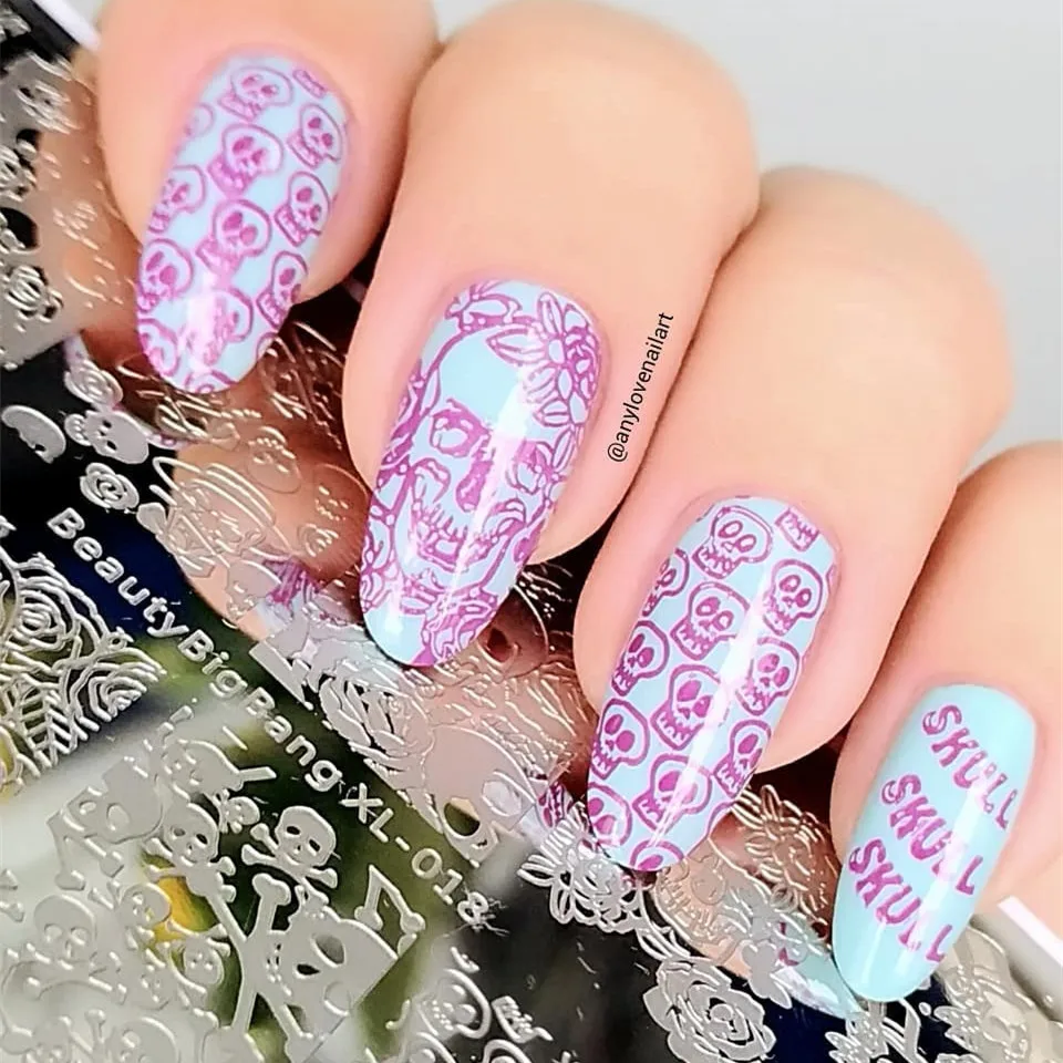 BeautyBigBang штамповочные пластины Хэллоуин скелет цветок изображение ногтей инструмент DIY ногти изображение нержавеющая сталь штамповочная пластина XL-18