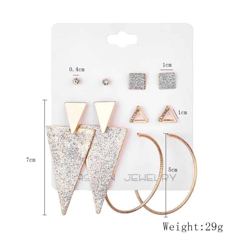 Punk Exaggerated Geometry Triangle Metal Stud Earrings 2019 Women Statement Crystal Earring Set Party Wear Accessories Brincos | Украшения
