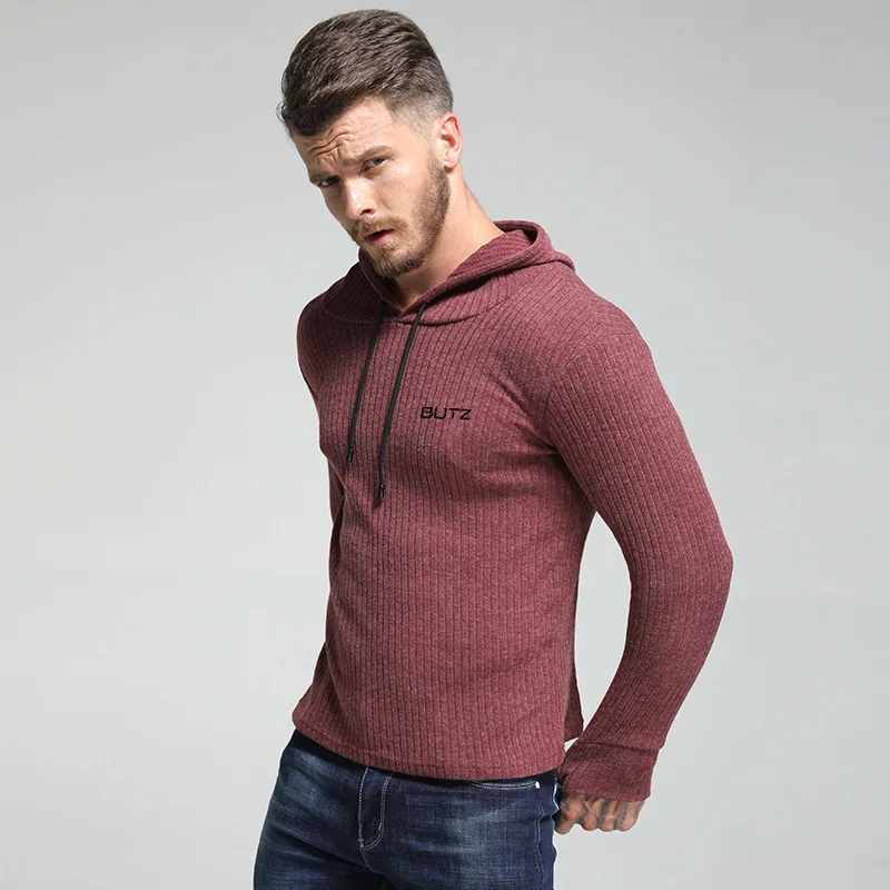 2018 черные мужские футболки для бега с капюшоном тонкая футболка длинным рукавом