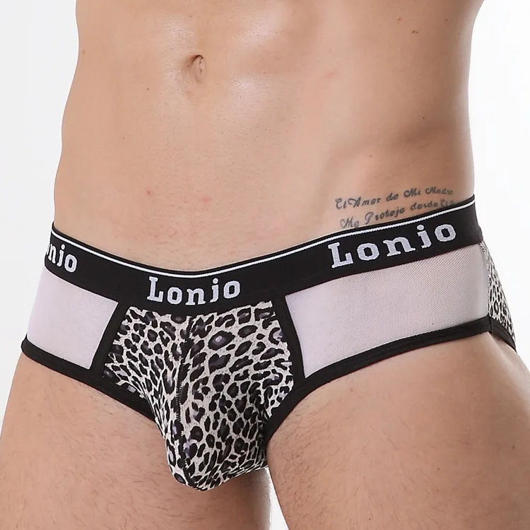 

Sexy Men Cotton Mesh Spliced Leopard U Pouch Low Rise Waist G-Strings Breathable Thongs Underwea Gay Lingerie Gay Wear FX09