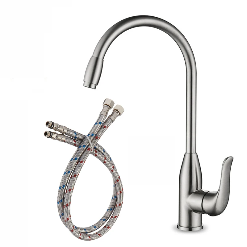 Кухонный смеситель из нержавеющей стали вращающийся кран для раковины с одним