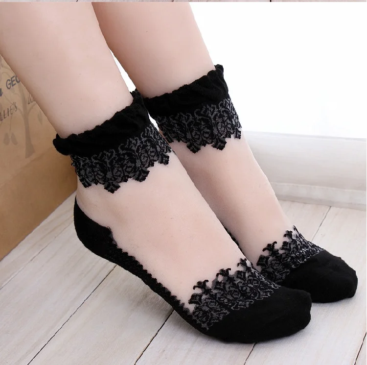 

Hot Sales Fashion 5PCS Cotton Women's Socks Comfortable Toe Cute Lace Non-slip Pink Woman Socks slipper High Quality