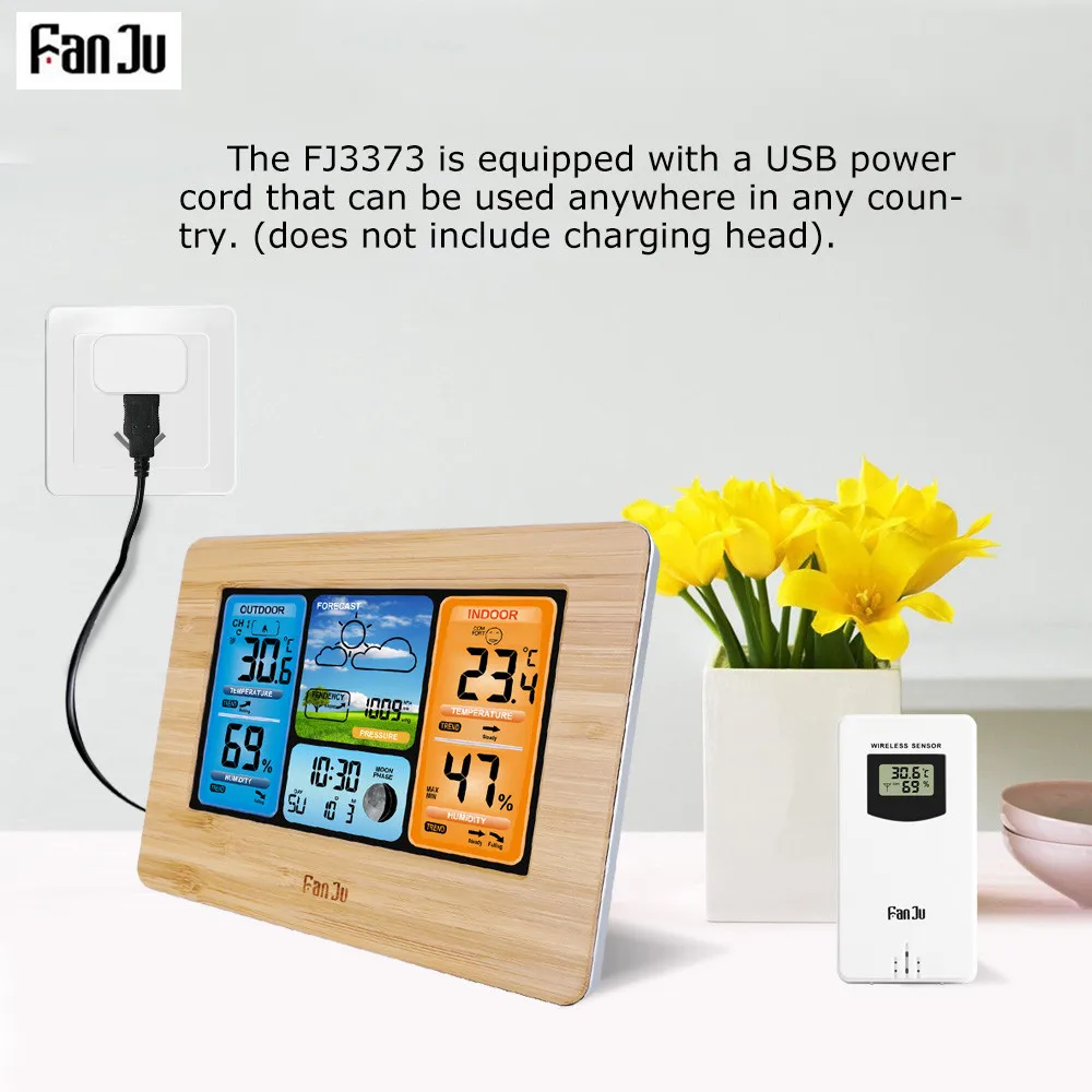 FanJu FJ3373 Цифровая метеостанция настенный будильник функция повтора питание от USB
