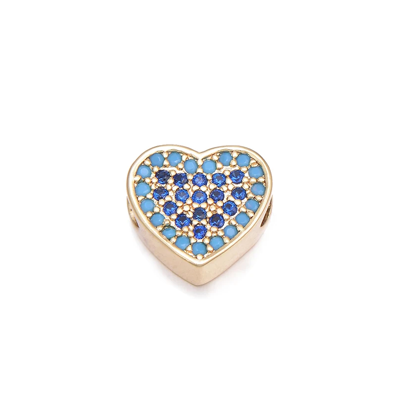 Pipitree 3pcs/lot Fashion Blue Zircon Heart Beads Charms fit Bracelet &amp Necklace Copper DIY CZ Charm Bead Spacers Jewelry Making |
