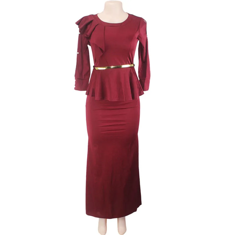 Африканская одежда поддельные два шт длинное платье с поясом росы плеча для леди