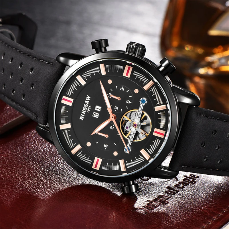 BINSSAW Мужские автоматические механические часы Tourbillon модные брендовые