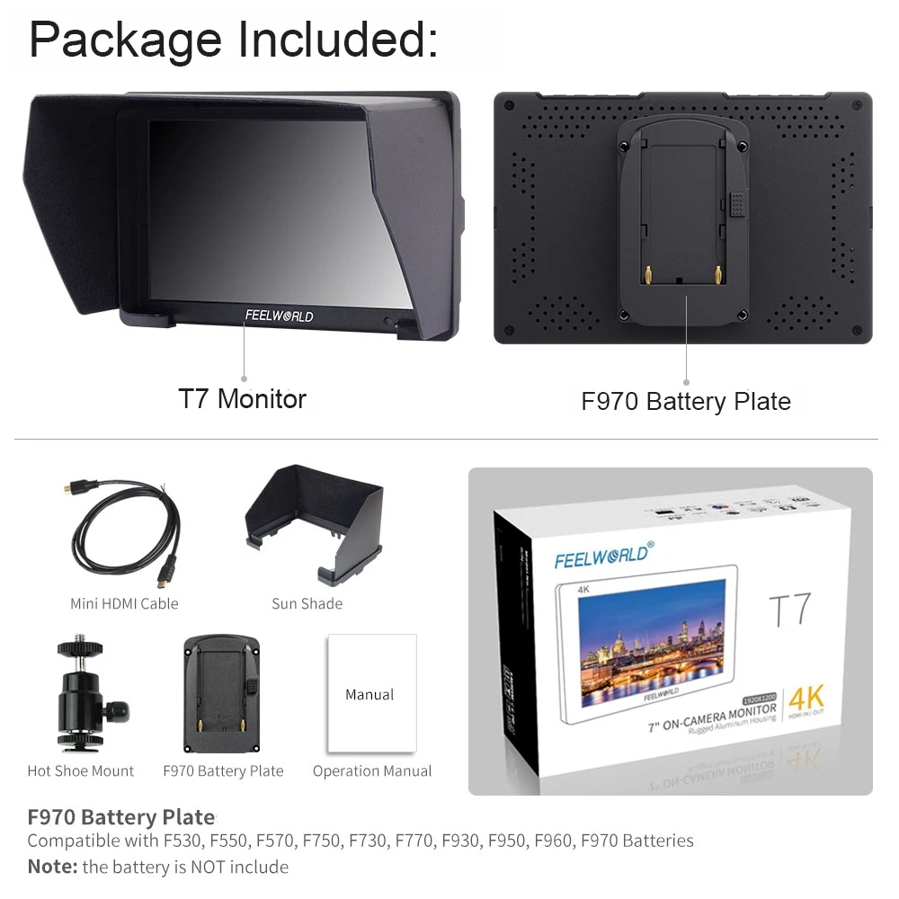 Feelworld T7 7 дюймов ips 1920x1200 HDMI на камере полевой монитор Поддержка 4 K входной выход видео монитор для DSLR Canon Nikon sony