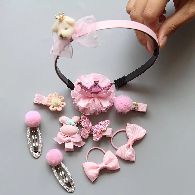 10pcs kids girls hair accessories bows hairbands ear head hoop crown Pom clips for flower ties bands | Детская одежда и обувь