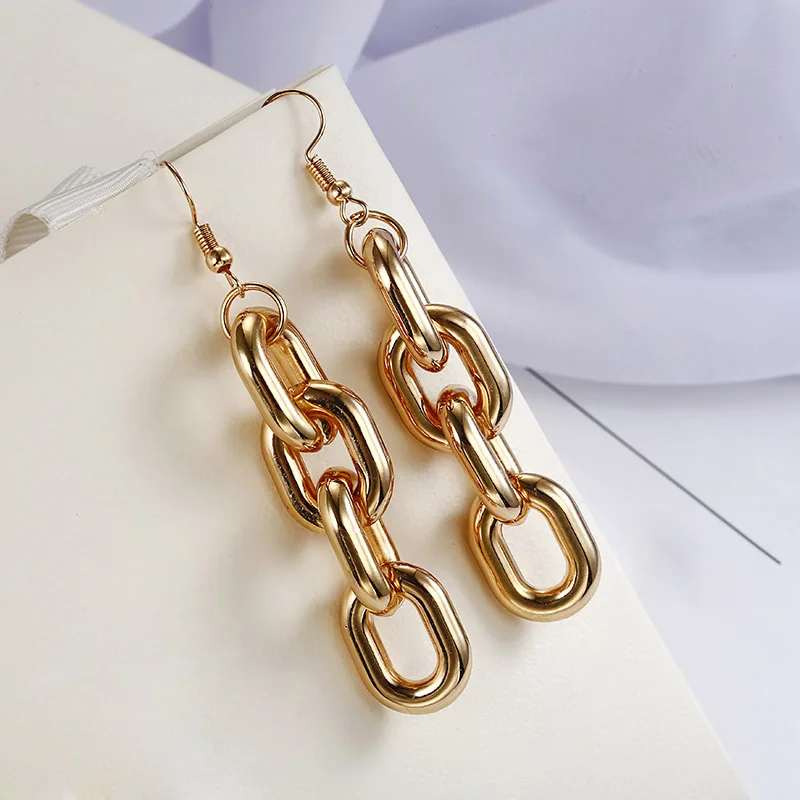 Модные женские серьги-подвески в стиле панк с толстой звеньевой цепочкой серьги