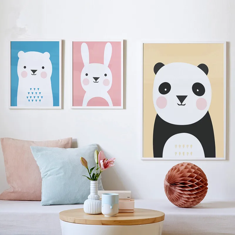 Современный кавайный Северный животный медведь Лев Кот настенный арт