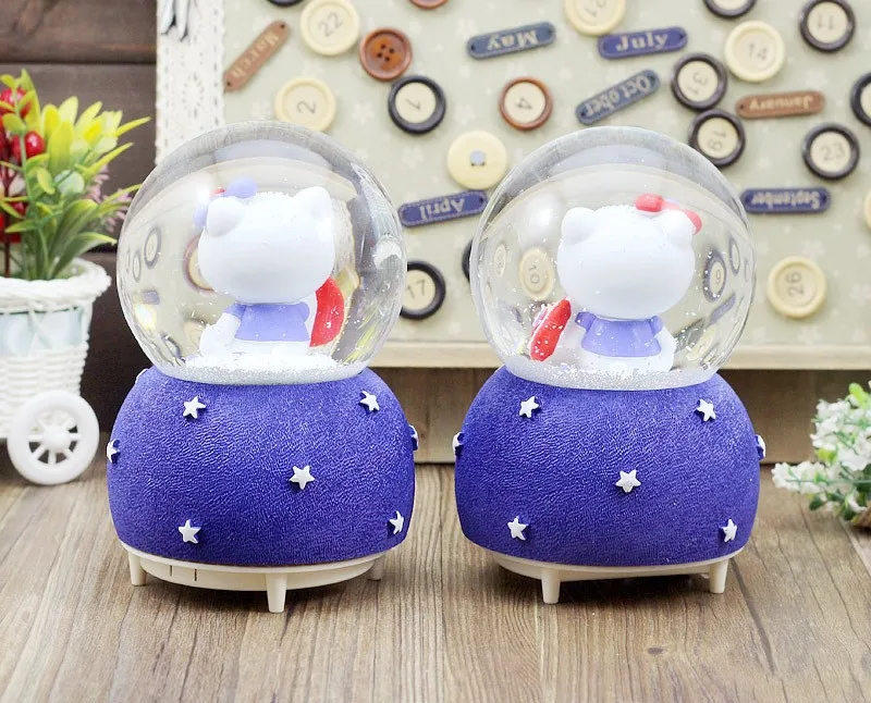 Hello kitty Светодиодный светильник музыкальная шкатулка в виде хрустального шара поворотный снежный шар музыкальные коробки поворотный карусель музыкальная шкатулка для принцессы подарок для девочки