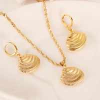 african gold pendant necklace earring set women party gift cute big fan shell charms women girls fine kids jewelry gift