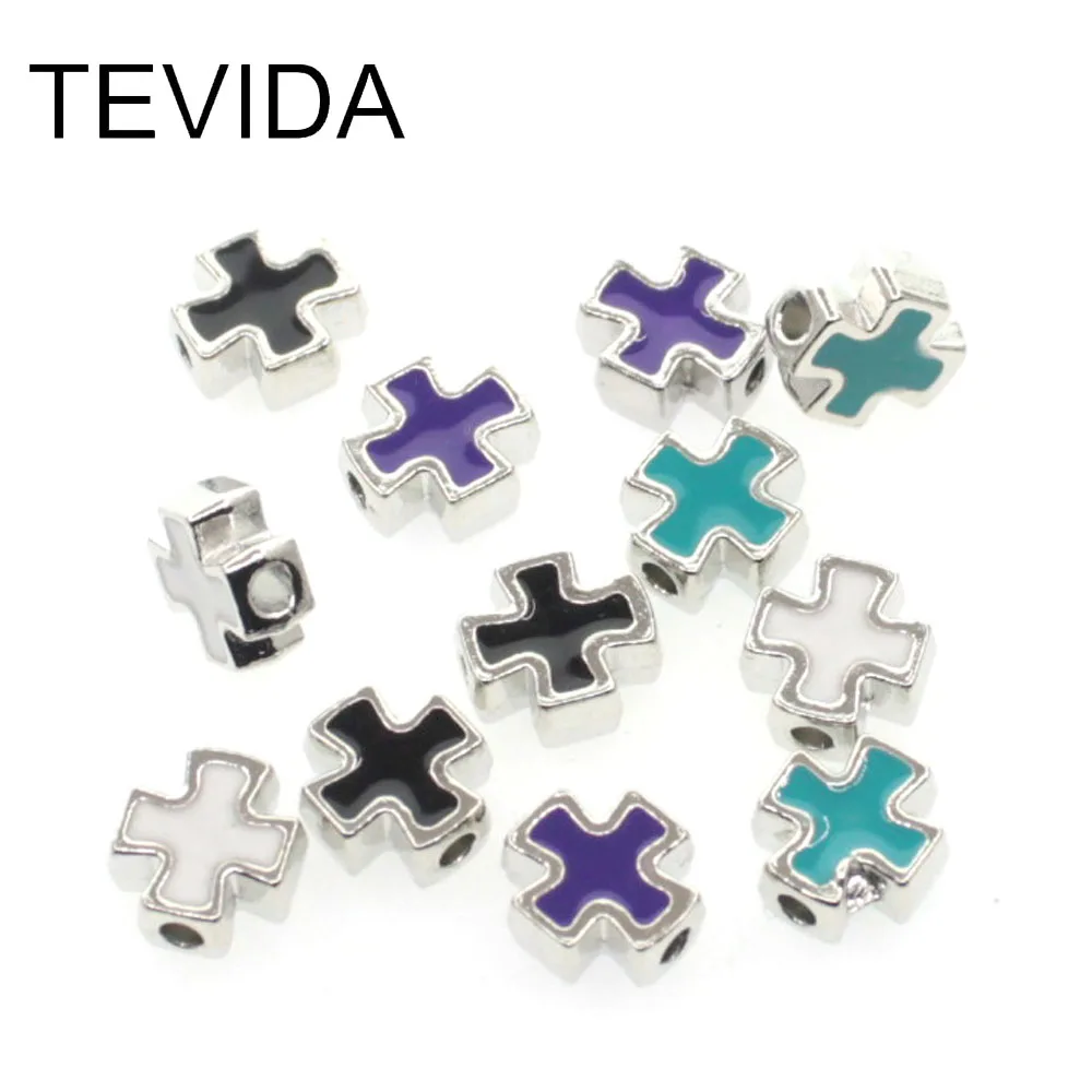 TEVIDA Q85 50 шт. Серебряный Мини крест сглаза разделитель Бусины 2 боковые