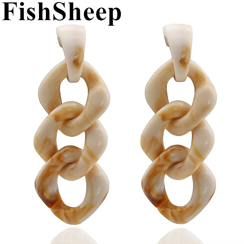 FishSheep, винтажные геометрические акриловые Висячие серьги для женщин, массивные большие полимерные бусы на цепочке, длинные серьги, Женские Ювелирные изделия