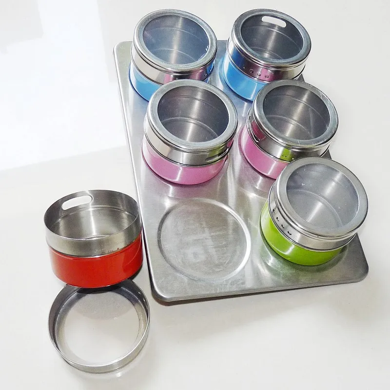 

6pcs Magnetic Spice Jars Magnetic Cruet Condiment Spices Set Stainless Steel Condimento Canister sauce bottle Seasoning Tools
