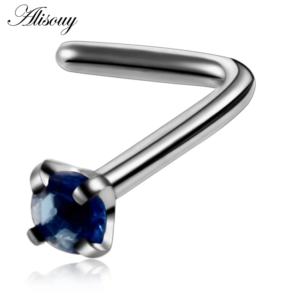 Silver Royal CZ Alisouy 20 г маленький нос шпильки для пирсинга L Форма Нос Кольца, титановые, стальные 316L циркониевый камень кубической формы, бижутерия для пирсинга, для Для женщин - Окраска металла: Silver Royal CZ