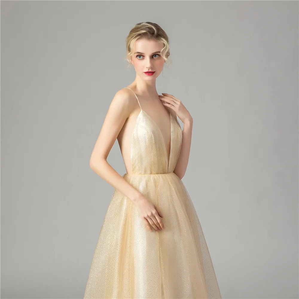

Women's long evening dress plus size V neck sleeveless lace formal prom event dress gold sexy cocktail wedding party dress