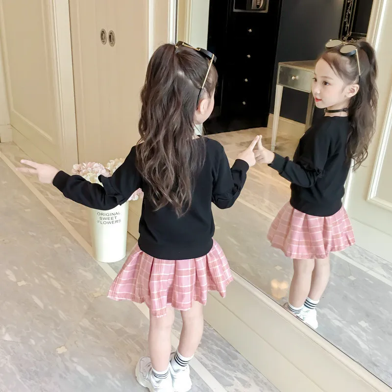 LILIGIRL/ г. Комплект детской одежды из 2 предметов, Весенняя рубашка в клетку с длинными рукавами для маленьких девочек, платье, комплект одежды для детей