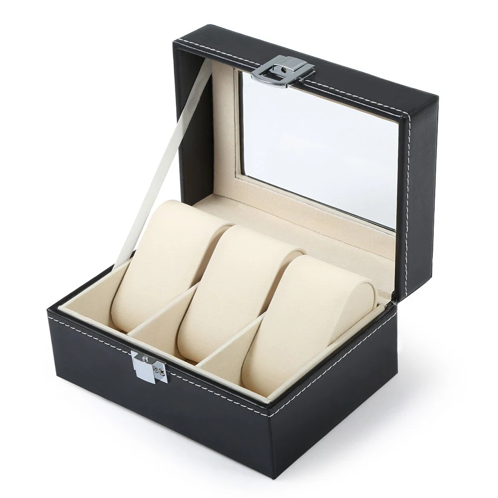 3 сетки черные кожаные часы коробка ювелирные изделия дисплей прозрачный Skylighty