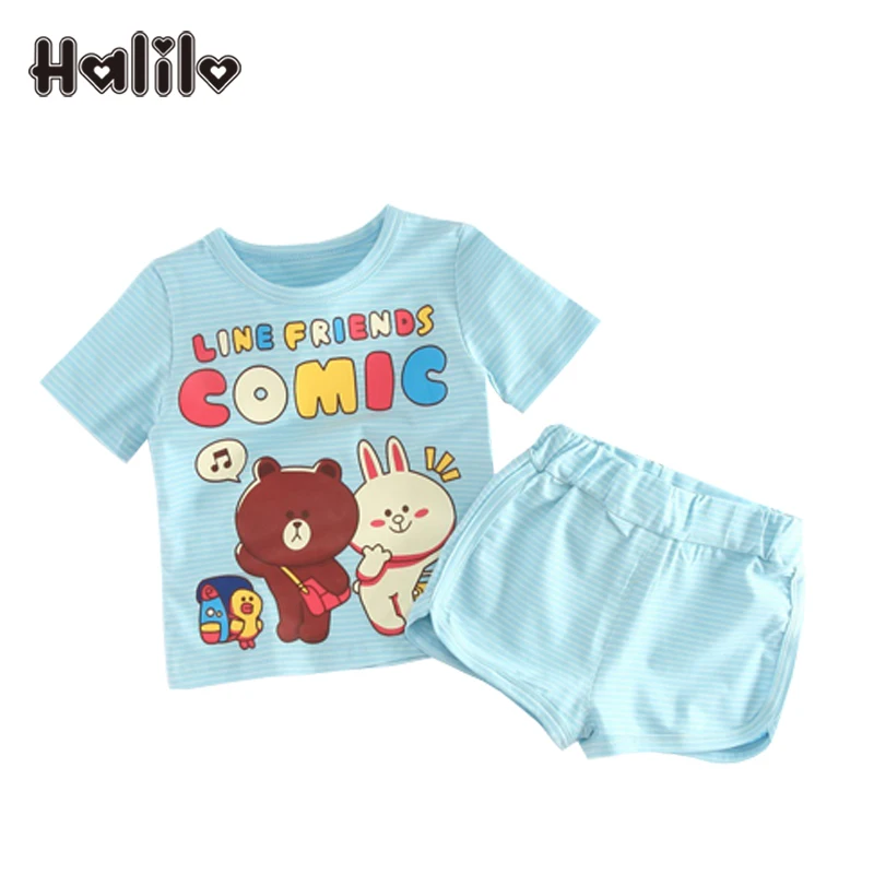 Halilo комплект одежды для маленьких мальчиков с буквенным принтом в полоску