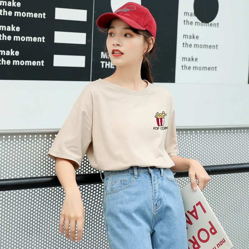 Женская хлопковая Футболка с принтом Поп Кукуруза повседневная забавная