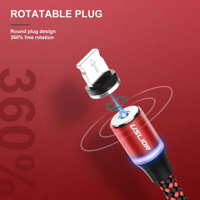 USLION 1 м 2 м светодиодный магнитный кабель USB type-C и Micro USB для iPhone Xs Max 8 7 6 для samsung Xiaomi HUAWEI зарядный кабель